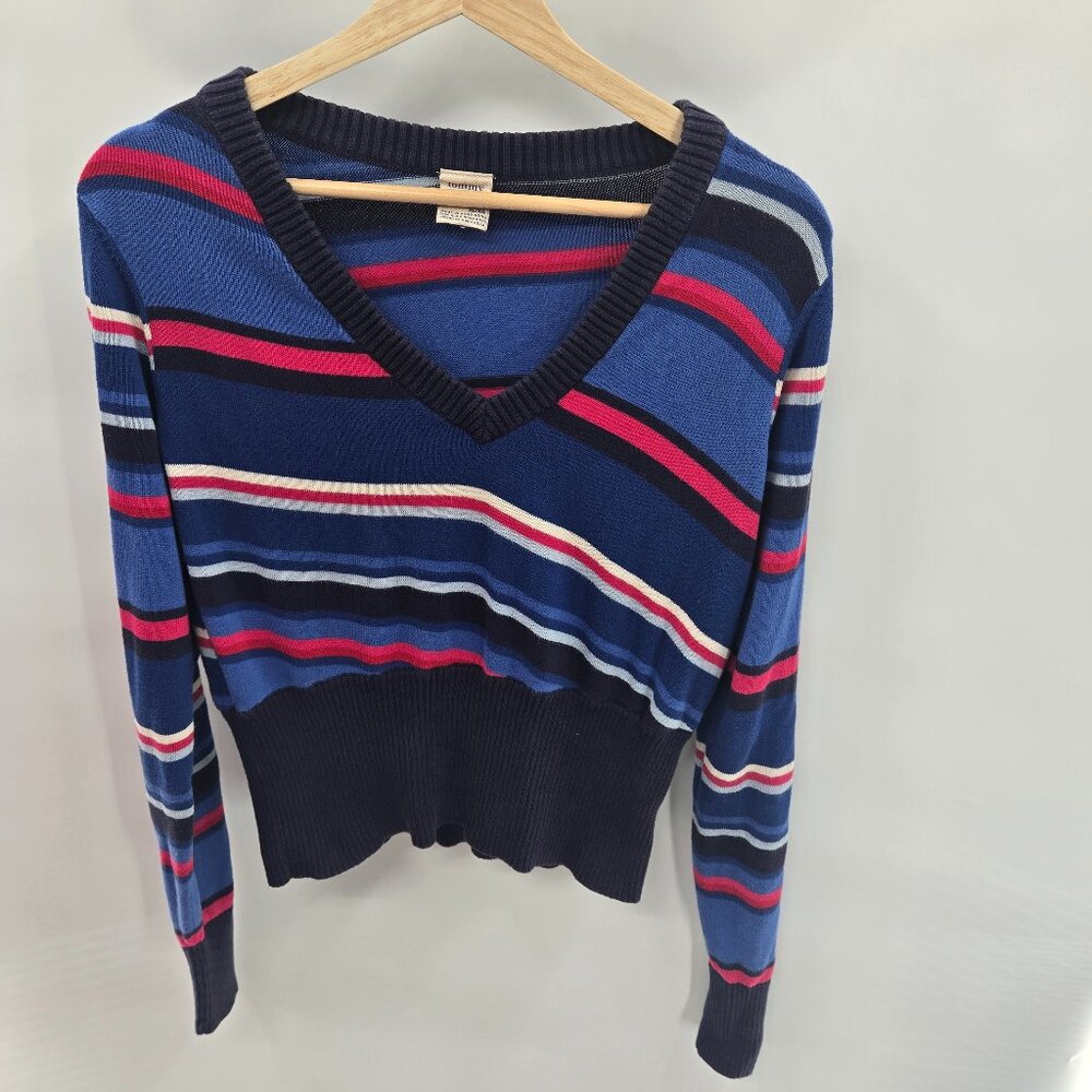 Vintage 90s Tommy Jeans Striped V-Neck Sweater Size XL
